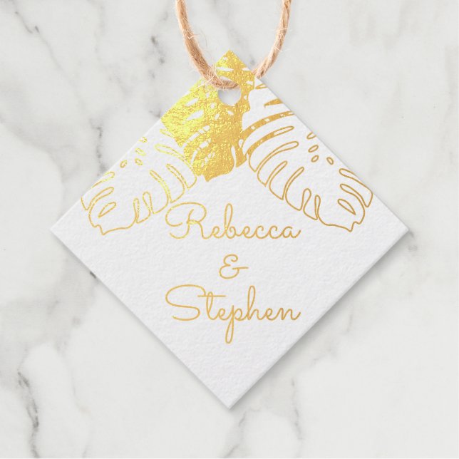 Tropical Monstera Blätter Wedding REAL FOIL Geschenkanhänger (Vorderseite)
