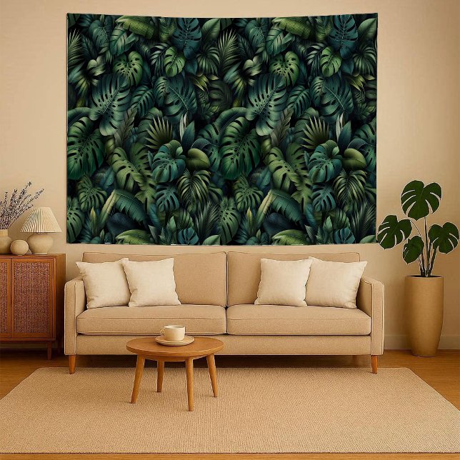 Tropical Monstera Botanical Green Jungle Wall  Wandteppich (Tapestry)