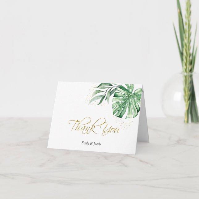 Tropical Monstera Botanicals & Gold | Dankeskarte (Vorderseite)