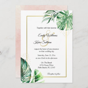 Tropical Monstera Botanicals & Gold   Hochzeit Einladung