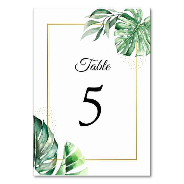 Tropical Monstera Botanicals & Gold | Hochzeit Tischnummer (Vorderseite)