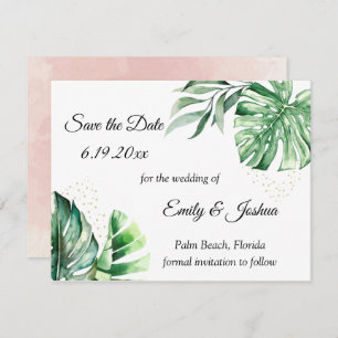 Tropical Monstera Botanicals & Gold   Save The Date