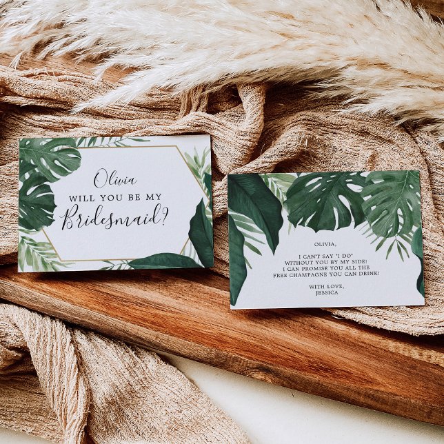 Tropical Monstera Bridesmaid Vorschlag Card Postkarte (Von Creator hochgeladen)