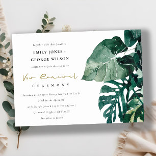 Tropical Monstera Foliage Green Vow Renewal Einlad Dankeskarte