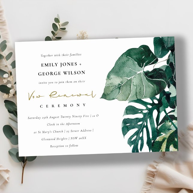 Tropical Monstera Foliage Green Vow Renewal Einlad Dankeskarte (Von Creator hochgeladen)