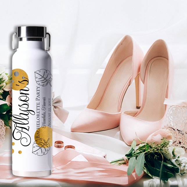 Tropical Monstera Gold Dots Junggeselinnen-Abschie Trinkflasche (Von Creator hochgeladen)