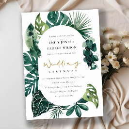 Tropical Monstera Green Capsule Wedding Einladung