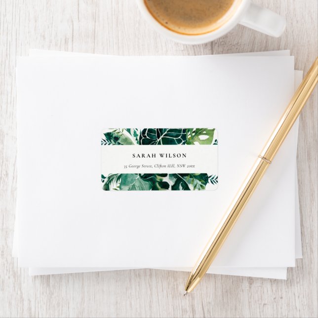 Tropical Monstera Green Foliage Leafy-Adresse Adressaufkleber (Insitu)