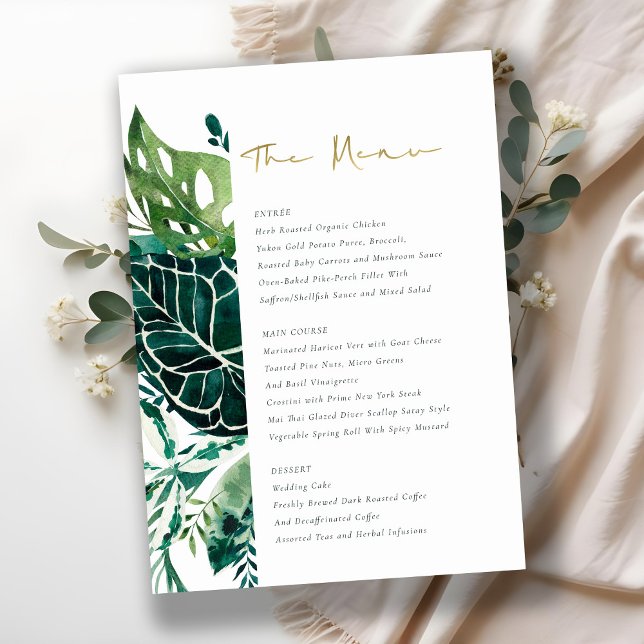 Tropical Monstera Green Foliage Wedding Menu Menükarte (Von Creator hochgeladen)