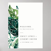 Tropical Monstera Green Foliage Wedding Willkommen