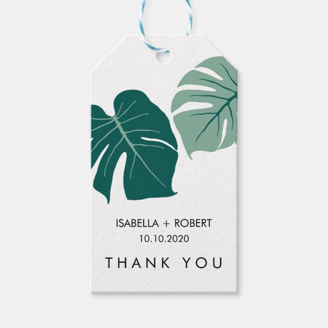 Tropical Monstera Green | Hochzeit Vielen Dank für Geschenkanhänger (Vorderseite)