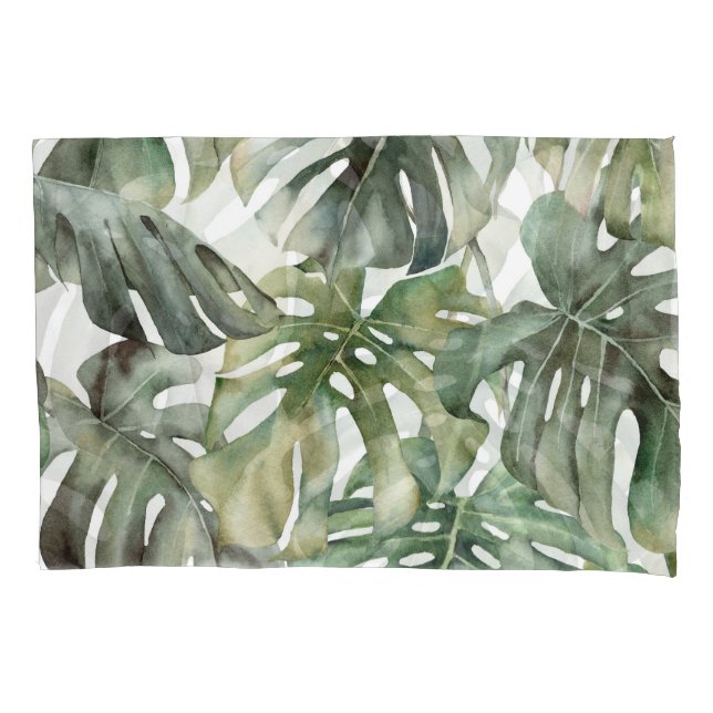 Tropical Monstera Grosse Wasserfarbenmuster Kissenbezug (Vorderseite)
