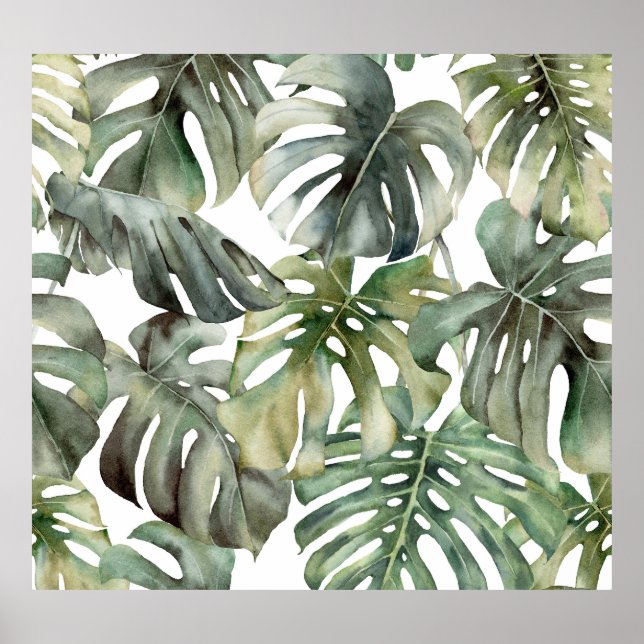 Tropical Monstera Grosse Wasserfarbenmuster Poster (Vorne)
