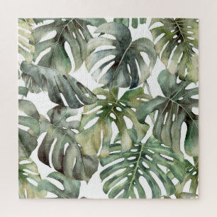 Tropical Monstera Grosse Wasserfarbenmuster Puzzle