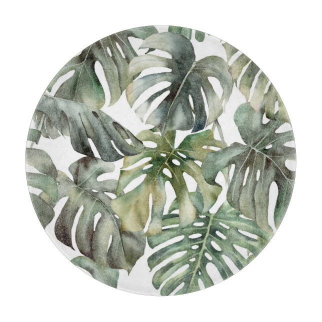 Tropical Monstera Grosse Wasserfarbenmuster Schneidebrett (Vorderseite)