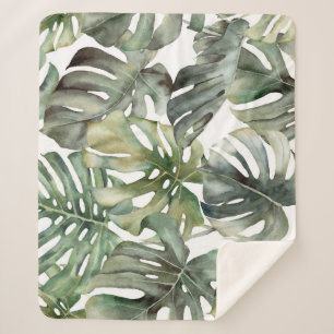Tropical Monstera Grosse Wasserfarbenmuster Sherpadecke