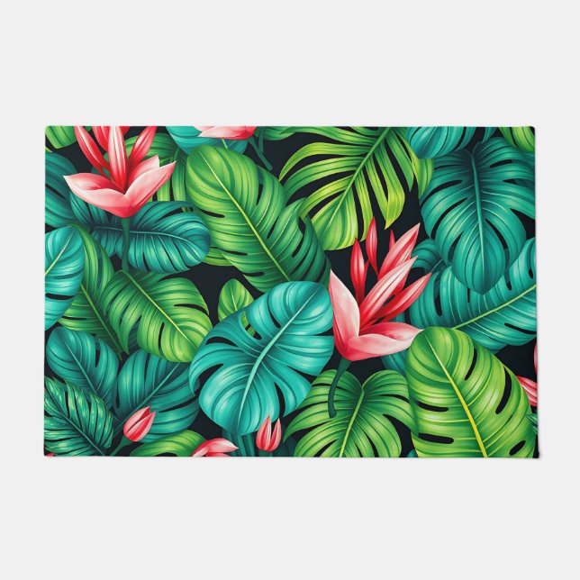 Tropical Monstera Heliconia Jungle Pattern Fußmatte (Vorderseite)