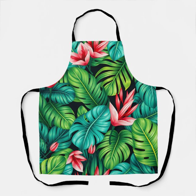 Tropical Monstera Heliconia Jungle Pattern Schürze (Vorderseite)
