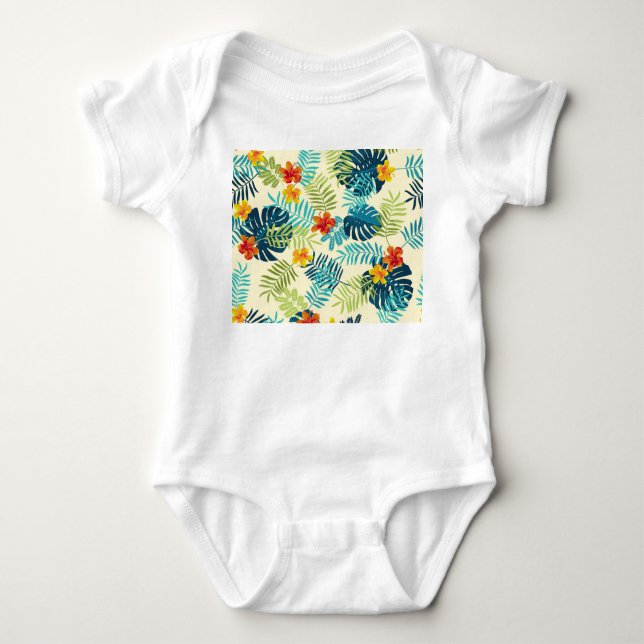 Tropical Monstera Hibiskus Summer Pattern Baby Strampler (Vorderseite)