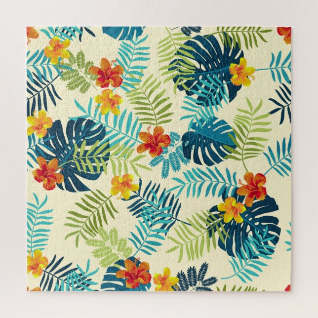 Tropical Monstera Hibiskus Summer Pattern Puzzle (Vertikal)