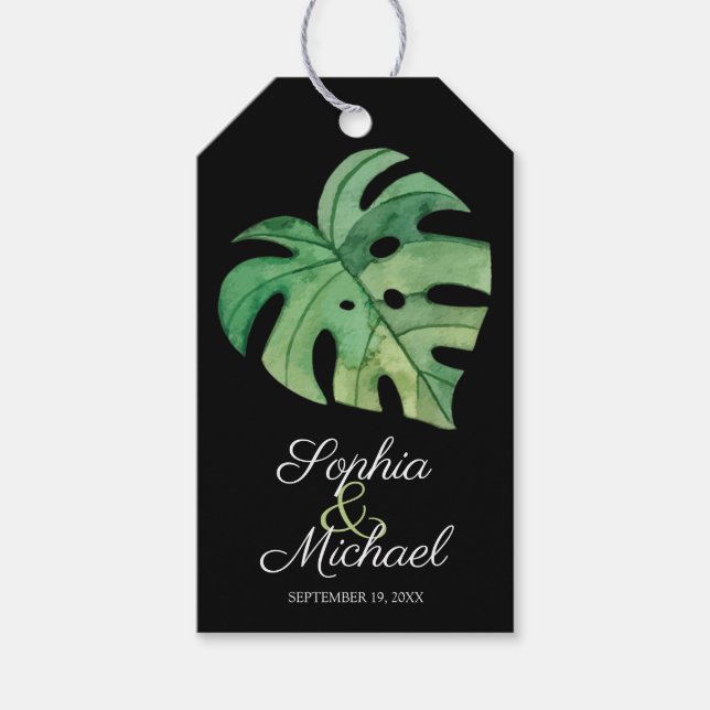 Tropical Monstera Leaf auf der Schwarzen Hochzeit Geschenkanhänger (Vorderseite)