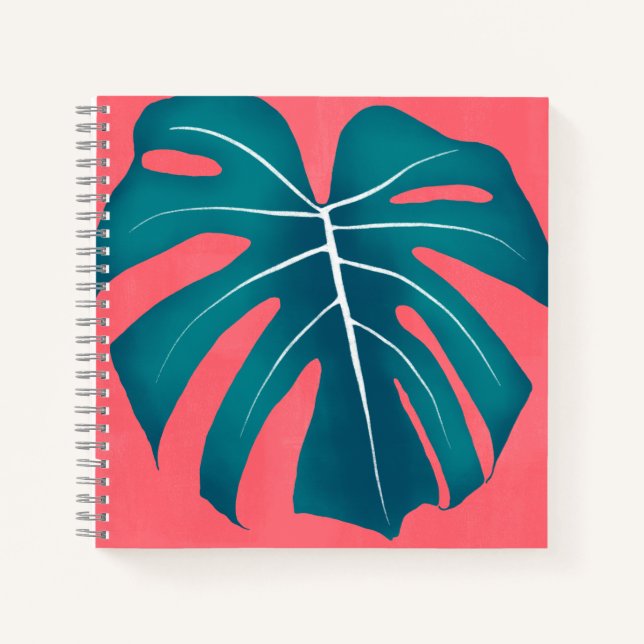 Tropical Monstera Leaf auf rosa Notizbuch (Vorderseite)