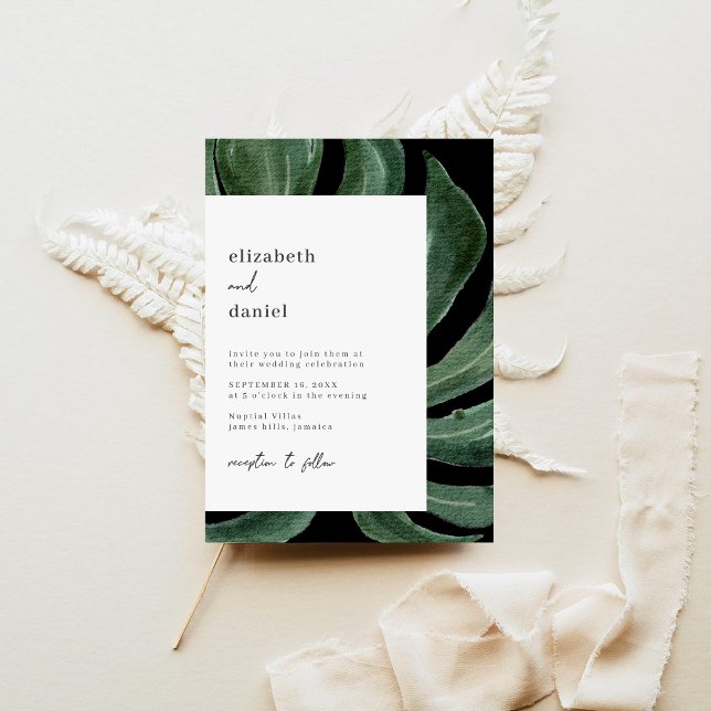 Tropical Monstera Leaf Destination Wedding Einladung (Von Creator hochgeladen)