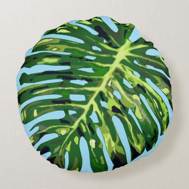 Tropical Monstera Leaf - Exotic - Rundes Kissen (Rückseite)