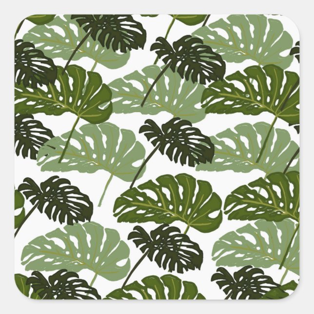 Tropical Monstera Leaf Green Quadratischer Aufkleber (Vorderseite)