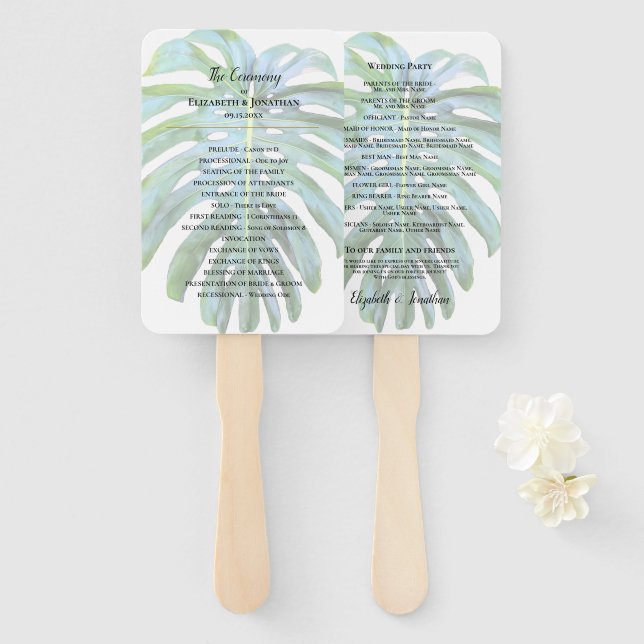 Tropical Monstera Leaf Greenerity Beach Hochzeit Fächer (Vorne und Hinten)