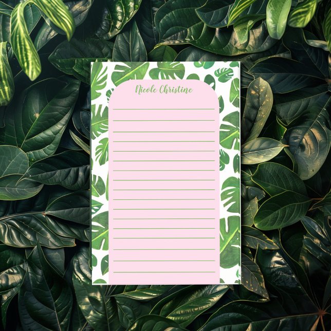 Tropical Monstera Leaf Muster geschnitten Post-it Klebezettel (Tropical Monstera Leaf Pattern CUSTOMIZED Lined Post-it Notes
)