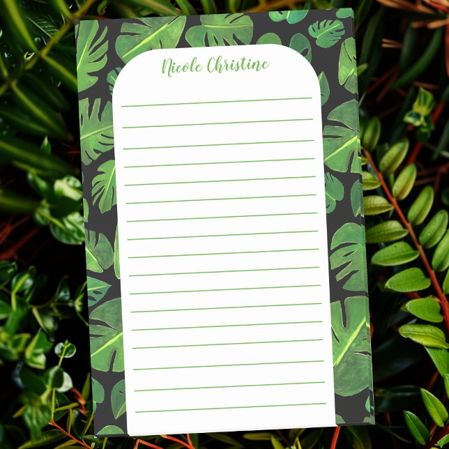 Tropical Monstera Leaf Muster geschnitten Post-it Klebezettel (Tropical Monstera Leaf Pattern CUSTOMIZED Lined Post-it Notes
)