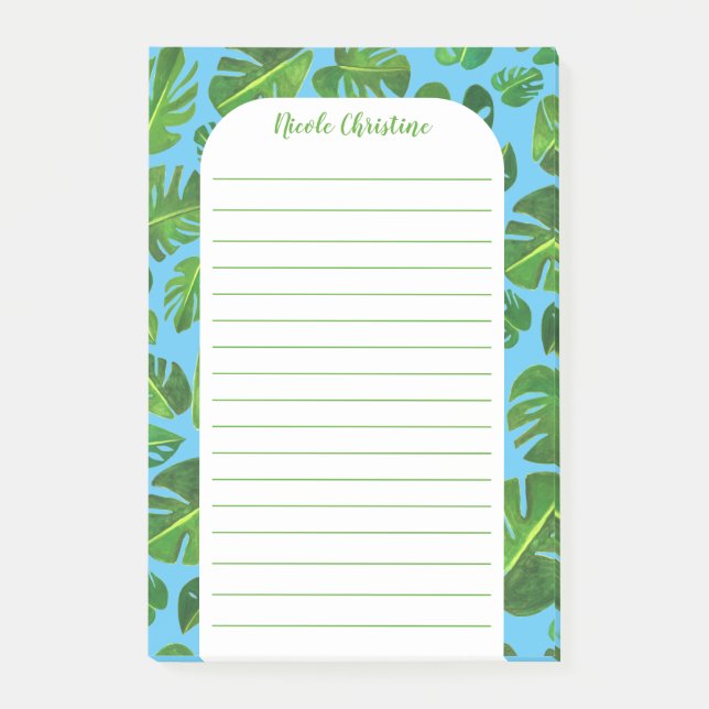 Tropical Monstera Leaf Muster geschnitten Post-it Klebezettel (Vorderseite)
