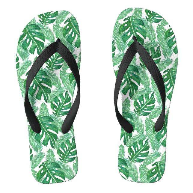 Tropical Monstera Leaf Muster grün und weiß Flip Flops (Fußbett)