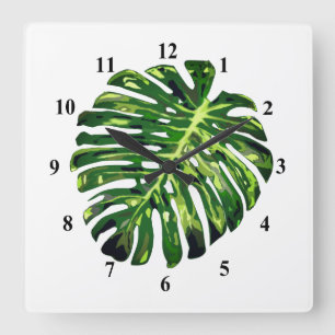 Tropical Monstera Leaf Quadratische Wanduhr