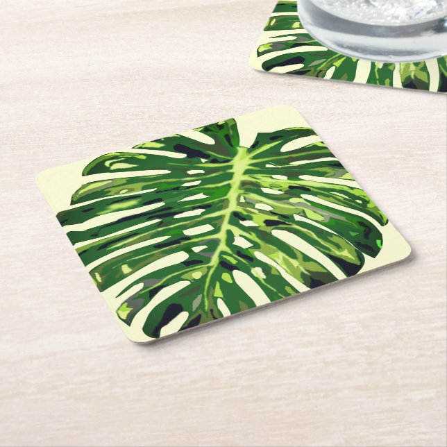 Tropical Monstera Leaf Rechteckiger Pappuntersetzer (angewinkelt)