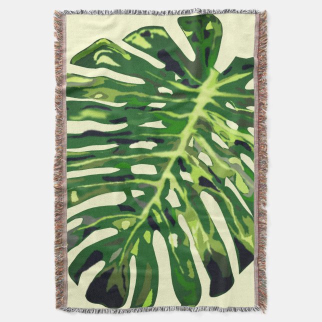 Tropical Monstera Leaf Throw Blanket Decke (Vorderseite Vertikal)