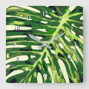 Tropical Monstera Leaf Wall Clock - Vacantionszeit Quadratische Wanduhr