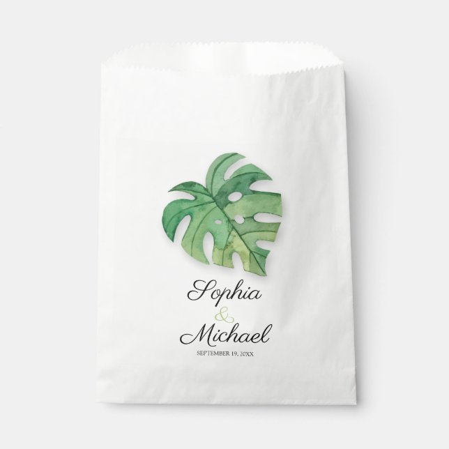 Tropical Monstera Leaf Wedding Geschenktütchen (Vorderseite)