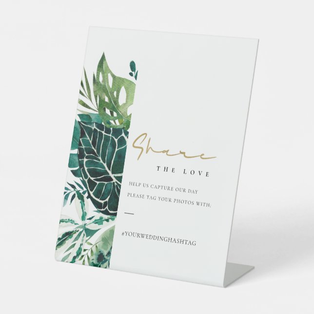 Tropical Monstera Leafy Wedding Hashtag Share Lieb Sockelschild (Vorderseite)