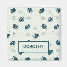 Tropical monstera leaves monogram on blue