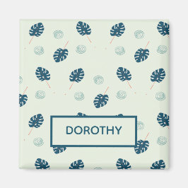 Tropical monstera leaves monogram on blue magnet