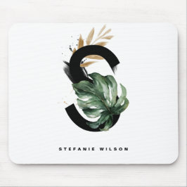 Tropical Monstera Letter S Monogram Personalisiert Mousepad