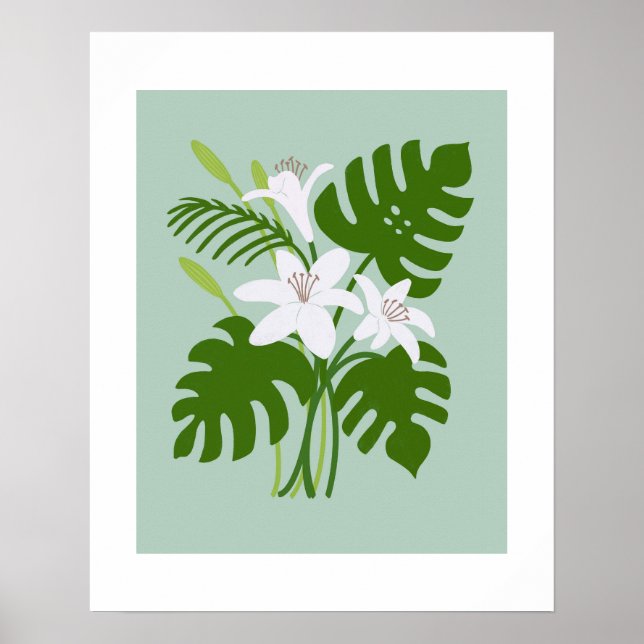 Tropical Monstera Lily Bouquet Poster (Vorne)