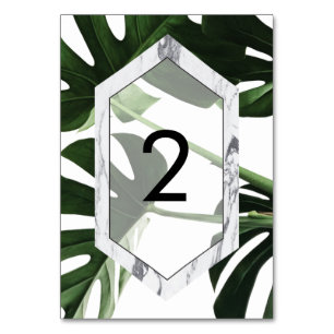 Tropical Monstera Marble Wedding Tischnummer