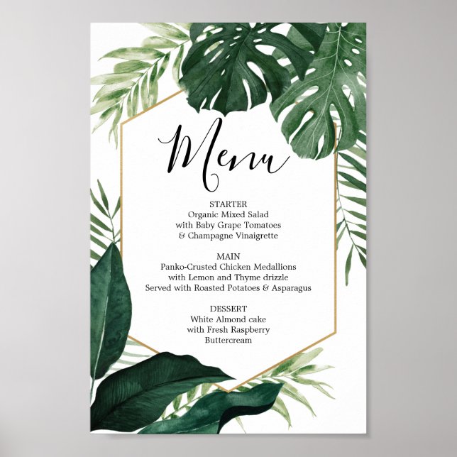 Tropical Monstera Menu oder Bar Menu Sign Poster (Vorne)
