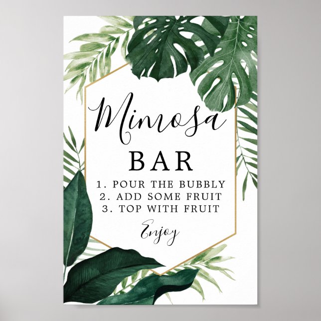 Tropical Monstera Mimosa Bar Sign Poster (Vorne)