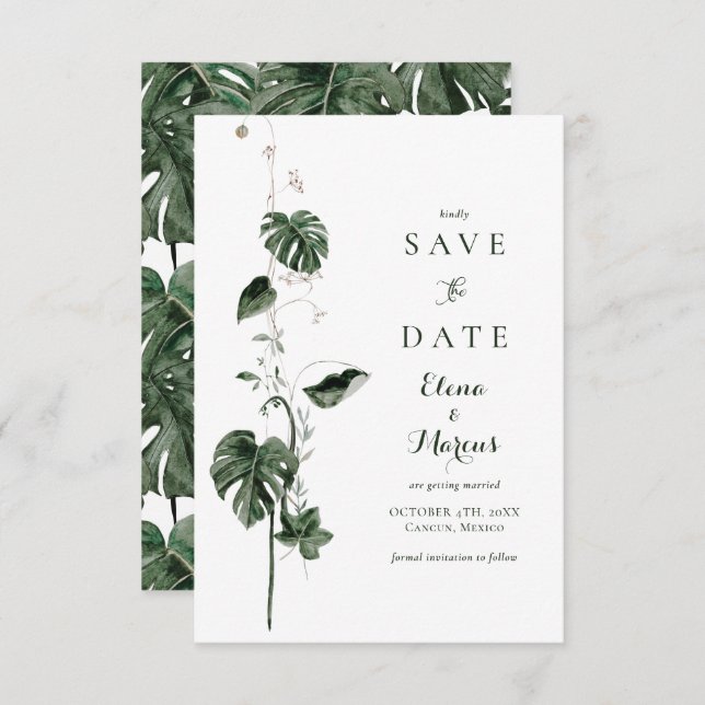 Tropical Monstera Palm Botanicals Save The Date (Vorne/Hinten)