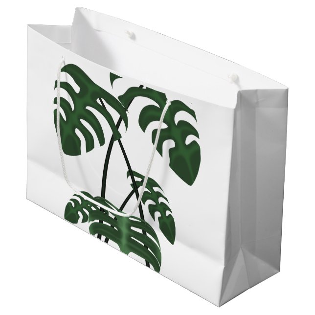 Tropical Monstera Palm Leaf Gift Bag Große Geschenktüte (Vorderseite Schrägansicht)