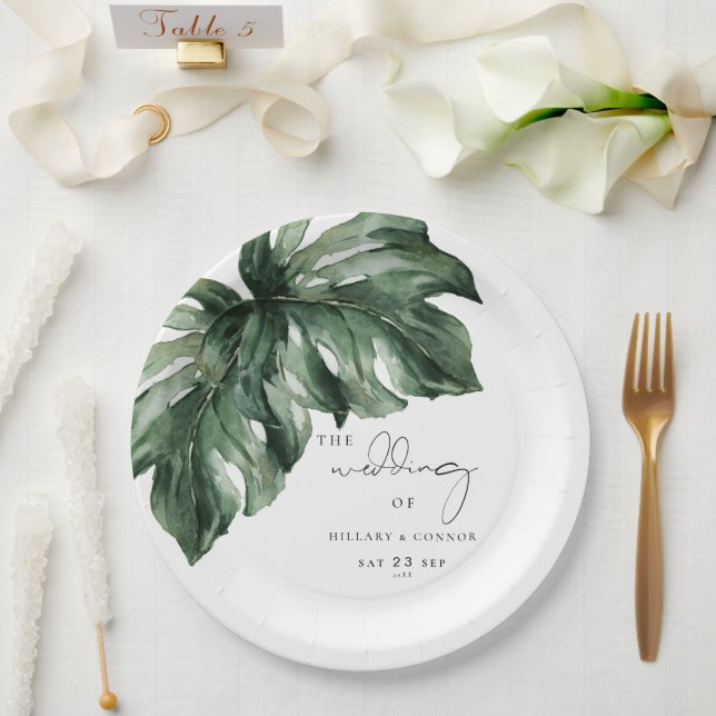 Tropical Monstera Pappteller (Hochzeit)
